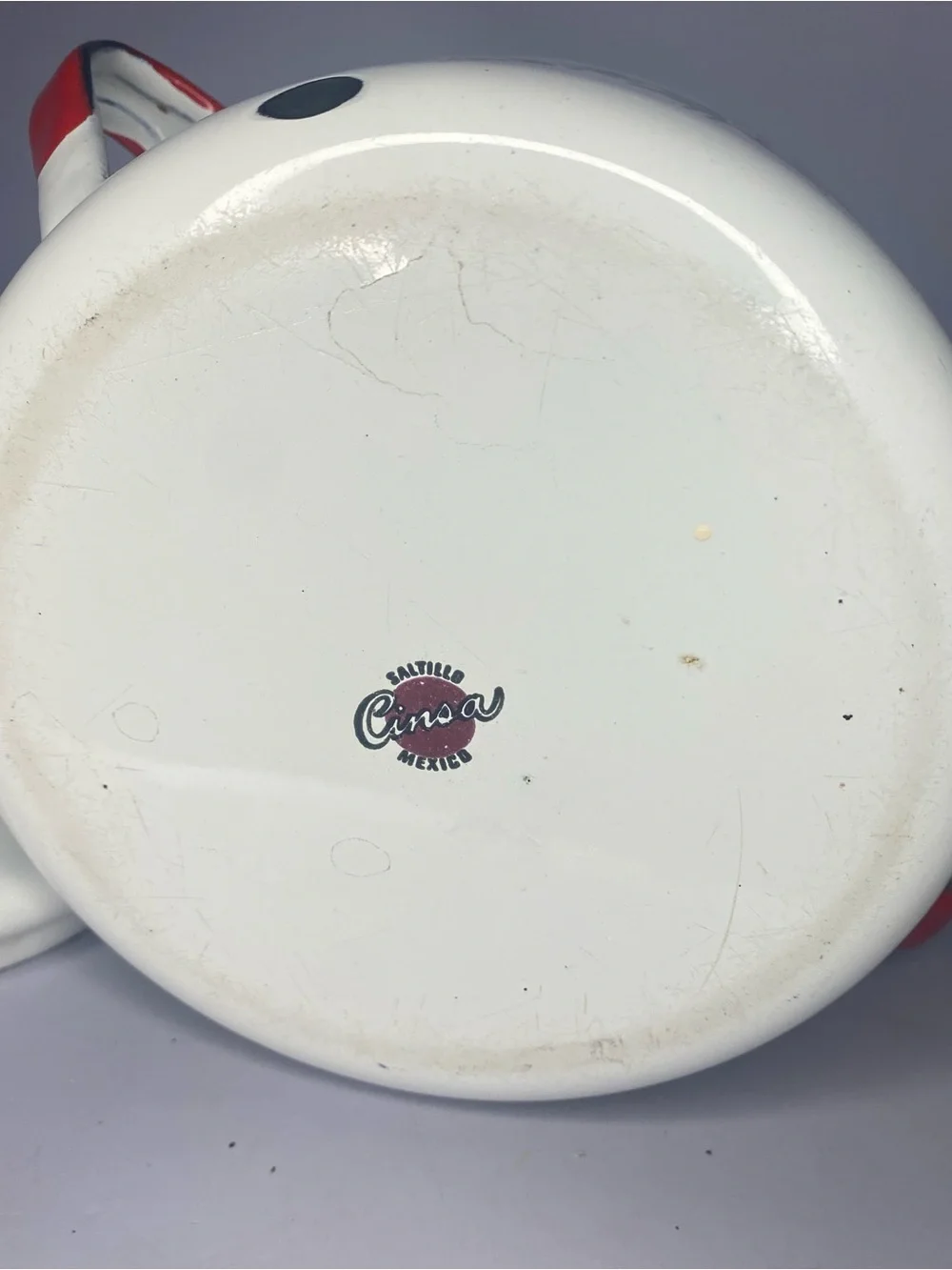 Vintage Cinsa Saltillo Mexico Enamelware White/Red Sugar Pot Floral Design